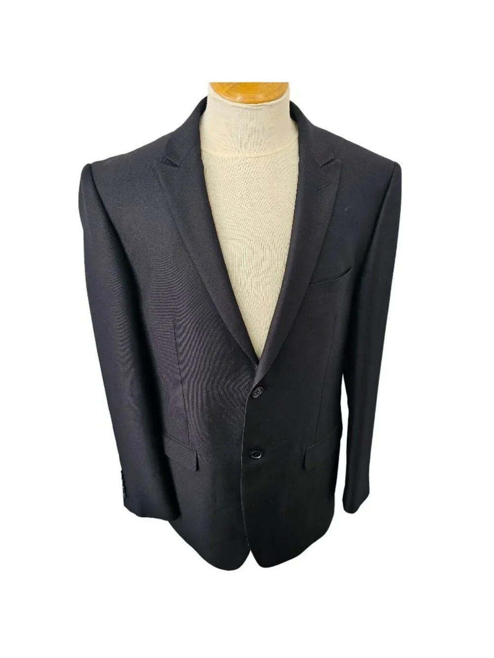 Y2K Vitarelli Black Wool Blazer Mens 40L Classic Italian Sport Coat Peak Lapel